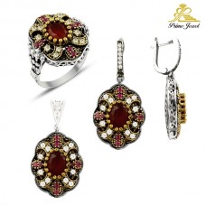 Gümüş Otantik Taşlı Set